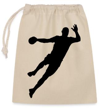 Handball Spieler Sprungwurf Geschenk - Verschließbarer Geschenkbeutel aus Baumwolle (25x30cm) - Natur - Vorne