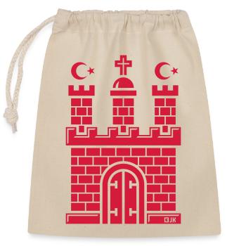 Hamburg Coat of Arms with Half Moon (Turkish / Red) - Closable cotton gift bag (25x30cm) - nature - Front