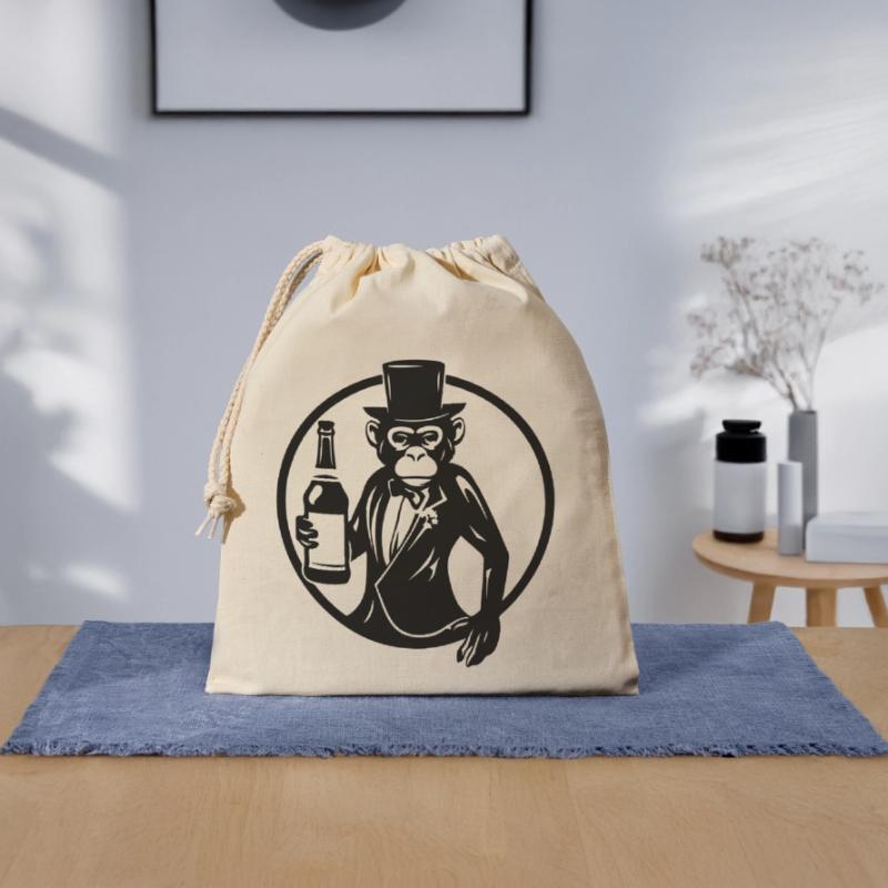 Drunk Monkey Drinking Drunk Closable cotton gift bag (25x30cm)