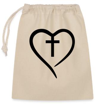 Cross in the heart - Closable cotton gift bag (25x30cm) - nature - Front