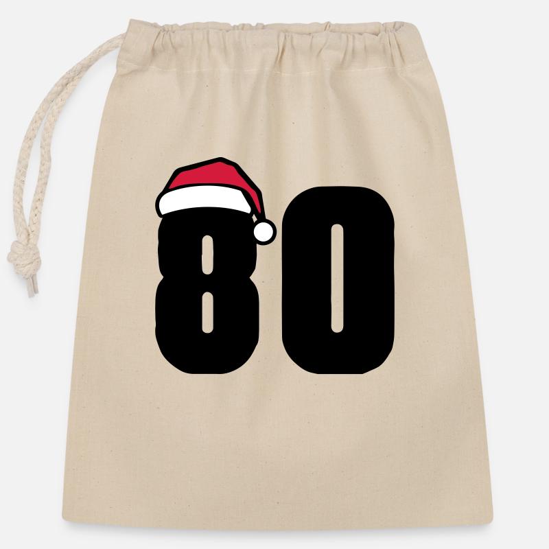80 Numéro Noël - Sac cadeau en coton avec cordon (25 x 30 cm) - nature