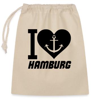 I Love Hamburg - Verschließbarer Geschenkbeutel aus Baumwolle (25x30cm) - Natur - Vorne