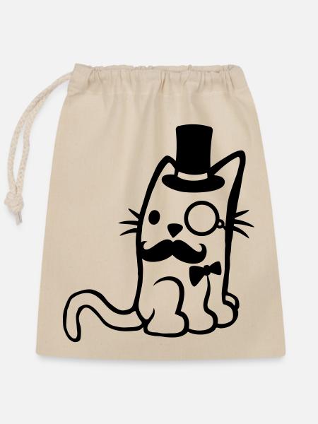 Brille Monokel Herr Katze - Verschließbarer Geschenkbeutel aus Baumwolle (25x30cm) - Natur