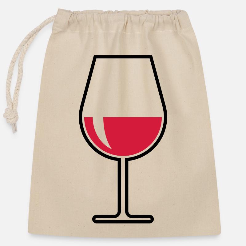 Rotweinglas Bauchig Zu (Rotwein / Wein / 2C) - Verschließbarer Geschenkbeutel aus Baumwolle (25x30cm) - Natur