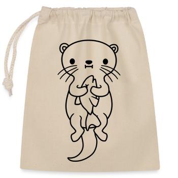hungry otter eats fish hunger - Closable cotton gift bag (25x30cm) - nature - Front