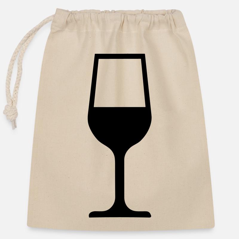 Verre de vin de bonheur - Sac cadeau en coton avec cordon (25 x 30 cm) - nature