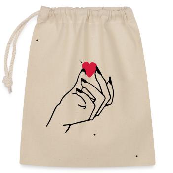 Hand heart - Closable cotton gift bag (25x30cm) - nature - Front