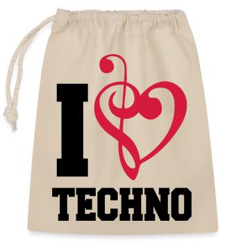 I Love Techno Music Music Note Love Heart Bass Note - Closable cotton gift bag (25x30cm) - nature - Front