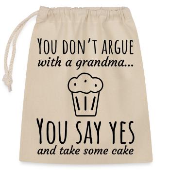 Règle de grand-mère : Dites , prenez du gâteau - Sac cadeau en coton avec cordon (25 x 30 cm) - nature - Devant