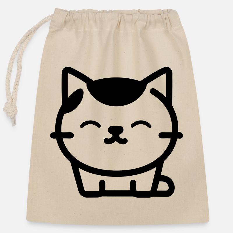 cat - Closable cotton gift bag (25x30cm) - nature