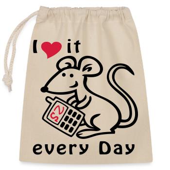 Téléphone portable, Souris, Chat - Sac cadeau en coton avec cordon (25 x 30 cm) - nature - Devant