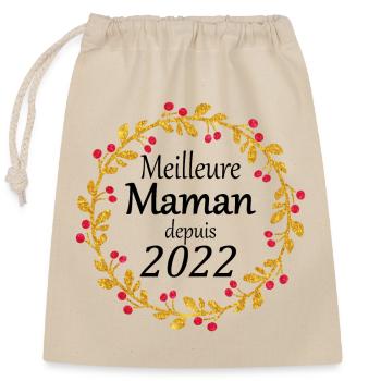 Meilleure Maman depuis 2022 - Sac cadeau en coton avec cordon (25 x 30 cm) - nature - Devant