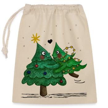 Niedliche Weihnachtsbäume - Verschließbarer Geschenkbeutel aus Baumwolle (25x30cm) - Natur - Vorne
