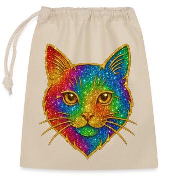 Regenbogenkatze Goldglanz Umriss - Verschließbarer Geschenkbeutel aus Baumwolle (25x30cm) - Natur - Vorne