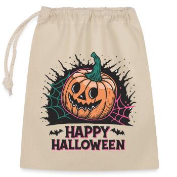 Citrouille Souriante Halloween - Sac cadeau en coton avec cordon (25 x 30 cm) - nature - Devant