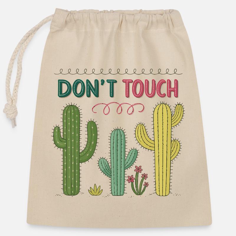 Do not touch colorful cactus - Closable cotton gift bag (25x30cm) - nature