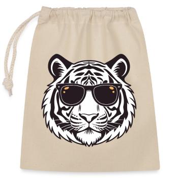 Tiger Chic schwarze Brille - Verschließbarer Geschenkbeutel aus Baumwolle (25x30cm) - Natur - Vorne