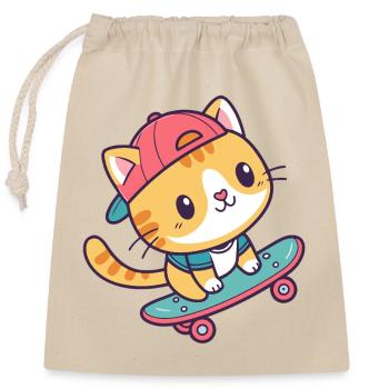Colorful skate cat - Closable cotton gift bag (25x30cm) - nature - Front