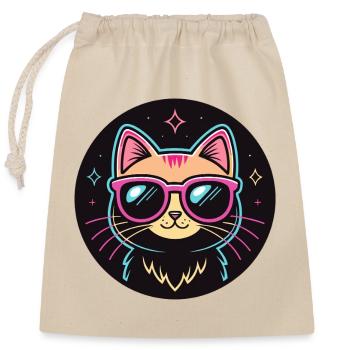 Cat Cartoon Neon Pink Glasses - Closable cotton gift bag (25x30cm) - nature - Front