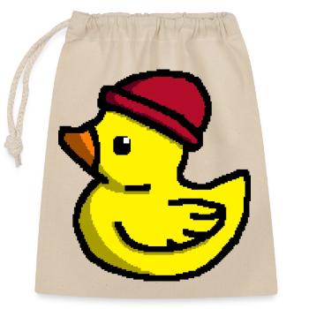 Süße Pixel-Ente in roter Mütze - Verschließbarer Geschenkbeutel aus Baumwolle (25x30cm) - Natur - Vorne
