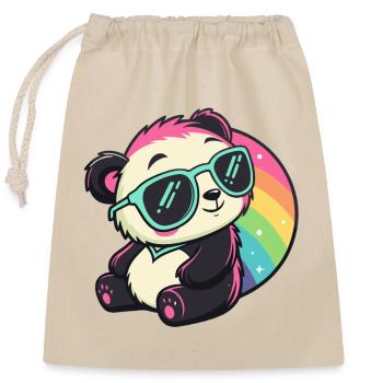 Panda Sonne Kühler Regenbogen - Verschließbarer Geschenkbeutel aus Baumwolle (25x30cm) - Natur - Vorne