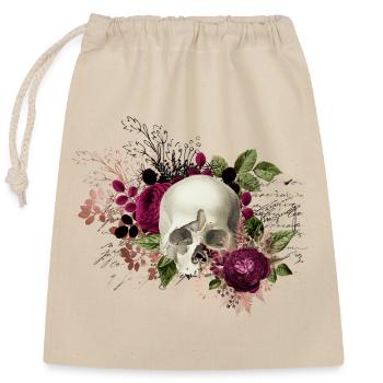 Totenkopf Blumen Skull Schädel Tod Floral Geschenk - Verschließbarer Geschenkbeutel aus Baumwolle (25x30cm) - Natur - Vorne