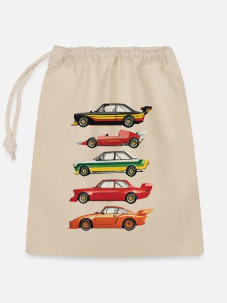 Rennwagen Retro Collage - Verschließbarer Geschenkbeutel aus Baumwolle (25x30cm) - Natur