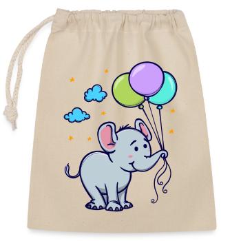 Tier Elefant - Verschließbarer Geschenkbeutel aus Baumwolle (25x30cm) - Natur - Vorne