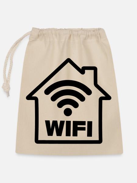 Haus mit Wifi - Verschließbarer Geschenkbeutel aus Baumwolle (25x30cm) - Natur