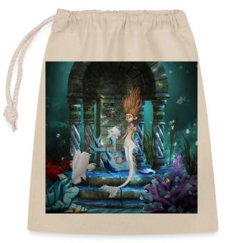 Mignonne petite sirène avec des poissons fantastiques - Sac cadeau en coton avec cordon (25 x 30 cm) - nature - Devant