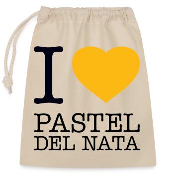 I LOVE PASTEL DEL NATA Portugal Cake - Verschließbarer Geschenkbeutel aus Baumwolle (25x30cm) - Natur - Vorne