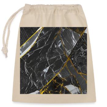 Marmor Schwarz Gold Textur - Verschließbarer Geschenkbeutel aus Baumwolle (25x30cm) - Natur - Vorne