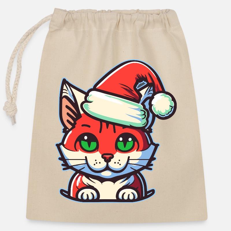 Wunderschönes Weihnachtskatzendesign, ein ausgezeichneter Weihnachtsmann - Verschließbarer Geschenkbeutel aus Baumwolle (25x30cm) - Natur