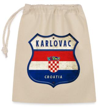 Karlovac Croatia flag coat of arms design - Closable cotton gift bag (25x30cm) - nature - Front