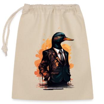 Suit wearing Duck - Closable cotton gift bag (25x30cm) - nature - Front