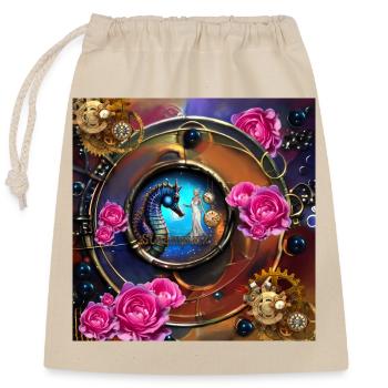 Beautiful steampunk design with seahorses - Closable cotton gift bag (25x30cm) - nature - Front