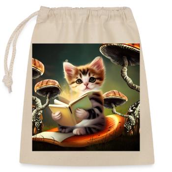 A cute kitten reading adventures - Closable cotton gift bag (25x30cm) - nature - Front