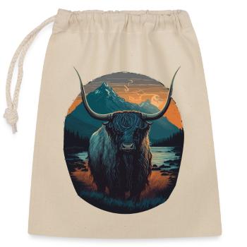 Yak with huge Horns - Closable cotton gift bag (25x30cm) - nature - Front