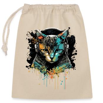 Tête de chat - Sac cadeau en coton avec cordon (25 x 30 cm) - nature - Devant