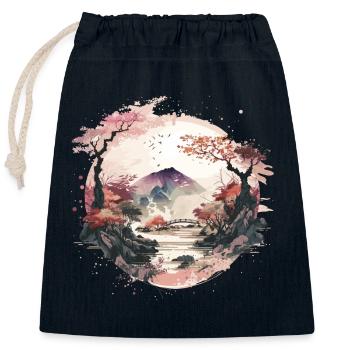 Jardin zen - Sac cadeau en coton avec cordon (25 x 30 cm) - bleu marine - Devant
