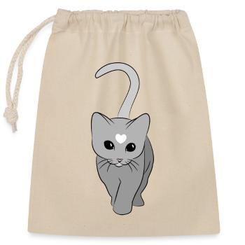 Heart Cat Gray Tone - Closable cotton gift bag (25x30cm) - nature - Front