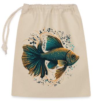 Fisch Illustration - Verschließbarer Geschenkbeutel aus Baumwolle (25x30cm) - Natur - Vorne