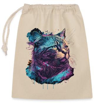 Chat des années 90 - Sac cadeau en coton avec cordon (25 x 30 cm) - nature - Devant
