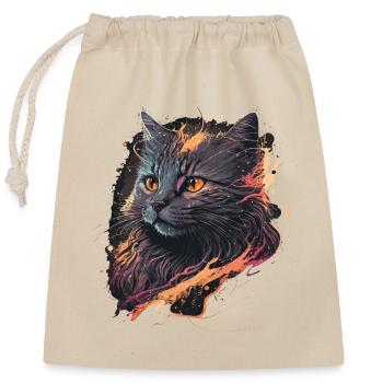 Illustration de chat vintage - Sac cadeau en coton avec cordon (25 x 30 cm) - nature - Devant