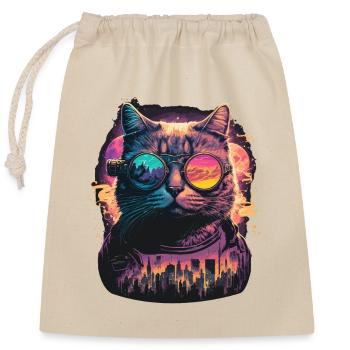 Illustration de chat néon - Sac cadeau en coton avec cordon (25 x 30 cm) - nature - Devant