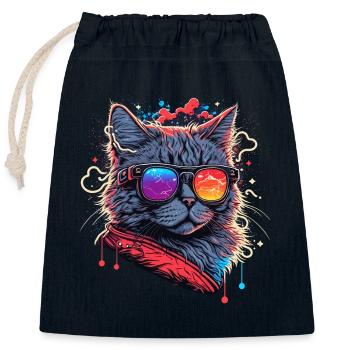 Chat électronique - Sac cadeau en coton avec cordon (25 x 30 cm) - bleu marine - Devant