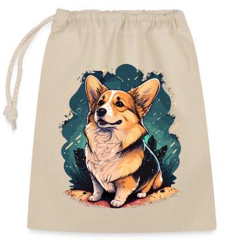 Wondering Corgi - Closable cotton gift bag (25x30cm) - nature - Front