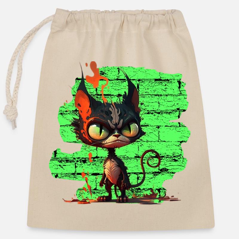 Funny cat - Closable cotton gift bag (25x30cm) - nature