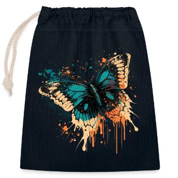 Conception de papillon - Sac cadeau en coton avec cordon (25 x 30 cm) - bleu marine - Devant