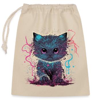 Chaton électrifié - Sac cadeau en coton avec cordon (25 x 30 cm) - nature - Devant